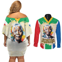 Nelson Mandela International Day 46664 Couples Matching Off Shoulder Short Dress and Long Sleeve Button Shirt Its In Our Hands - Batik Pattern