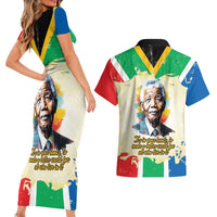 Nelson Mandela International Day 46664 Couples Matching Short Sleeve Bodycon Dress and Hawaiian Shirt Its In Our Hands - Batik Pattern