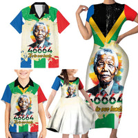 Nelson Mandela International Day 46664 Family Matching Short Sleeve Bodycon Dress and Hawaiian Shirt Its In Our Hands - Batik Pattern