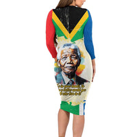 Nelson Mandela International Day 46664 Long Sleeve Bodycon Dress Its In Our Hands - Batik Pattern