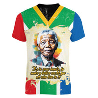 Nelson Mandela International Day 46664 Women V-Neck T-Shirt Its In Our Hands - Batik Pattern