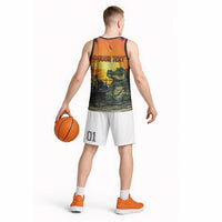 Personalized Alligator Alcatraz Basketball Jersey Gator Island Prison Retro Sunset - Wonder Print Shop