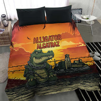 Alligator Alcatraz Bedding Set Gator Island Prison Retro Sunset - Wonder Print Shop