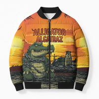 Personalized Alligator Alcatraz Bomber Puffer Jacket Gator Island Prison Retro Sunset - Wonder Print Shop