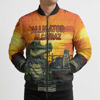 Personalized Alligator Alcatraz Bomber Puffer Jacket Gator Island Prison Retro Sunset - Wonder Print Shop