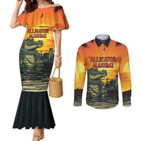 Personalized Alligator Alcatraz Couples Matching Mermaid Dress and Long Sleeve Button Shirt Gator Island Prison Retro Sunset - Wonder Print Shop