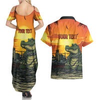Personalized Alligator Alcatraz Couples Matching Summer Maxi Dress and Hawaiian Shirt Gator Island Prison Retro Sunset - Wonder Print Shop