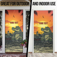Personalized Alligator Alcatraz Door Cover Gator Island Prison Retro Sunset - Wonder Print Shop