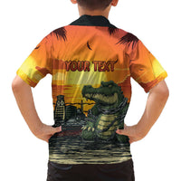 Personalized Alligator Alcatraz Family Matching Off The Shoulder Long Sleeve Dress and Hawaiian Shirt Gator Island Prison Retro Sunset - Wonder Print Shop