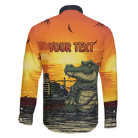 Personalized Alligator Alcatraz Family Matching Off The Shoulder Long Sleeve Dress and Hawaiian Shirt Gator Island Prison Retro Sunset - Wonder Print Shop