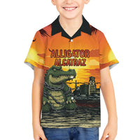 Personalized Alligator Alcatraz Family Matching Off The Shoulder Long Sleeve Dress and Hawaiian Shirt Gator Island Prison Retro Sunset - Wonder Print Shop