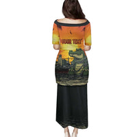 Personalized Alligator Alcatraz Family Matching Puletasi and Hawaiian Shirt Gator Island Prison Retro Sunset - Wonder Print Shop
