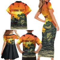 Personalized Alligator Alcatraz Family Matching Short Sleeve Bodycon Dress and Hawaiian Shirt Gator Island Prison Retro Sunset - Wonder Print Shop