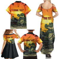 Personalized Alligator Alcatraz Family Matching Summer Maxi Dress and Hawaiian Shirt Gator Island Prison Retro Sunset - Wonder Print Shop