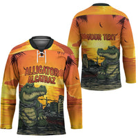 Personalized Alligator Alcatraz Hockey Jersey Gator Island Prison Retro Sunset - Wonder Print Shop