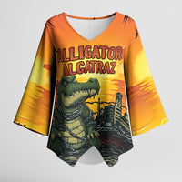 Personalized Alligator Alcatraz Kimono Sleeve Blouse Gator Island Prison Retro Sunset - Wonder Print Shop