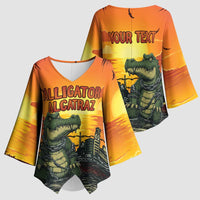 Personalized Alligator Alcatraz Kimono Sleeve Blouse Gator Island Prison Retro Sunset - Wonder Print Shop