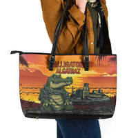 Alligator Alcatraz Leather Tote Bag Gator Island Prison Retro Sunset - Wonder Print Shop