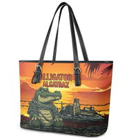 Alligator Alcatraz Leather Tote Bag Gator Island Prison Retro Sunset - Wonder Print Shop