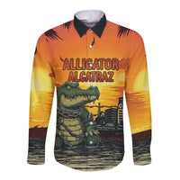 Personalized Alligator Alcatraz Long Sleeve Button Shirt Gator Island Prison Retro Sunset - Wonder Print Shop