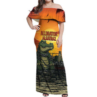 Personalized Alligator Alcatraz Off Shoulder Maxi Dress Gator Island Prison Retro Sunset - Wonder Print Shop