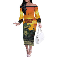 Personalized Alligator Alcatraz Off The Shoulder Long Sleeve Dress Gator Island Prison Retro Sunset - Wonder Print Shop