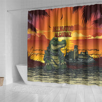 Alligator Alcatraz Shower Curtain Gator Island Prison Retro Sunset - Wonder Print Shop