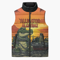 Personalized Alligator Alcatraz Sleeveless Puffer Jacket Gator Island Prison Retro Sunset - Wonder Print Shop