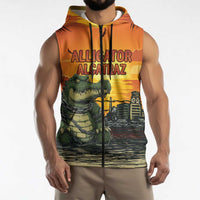 Personalized Alligator Alcatraz Sleeveless Zip Hoodie Gator Island Prison Retro Sunset - Wonder Print Shop