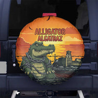 Alligator Alcatraz Spare Tire Cover Gator Island Prison Retro Sunset - Wonder Print Shop