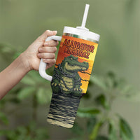 Personalized Alligator Alcatraz Tumbler With Handle Gator Island Prison Retro Sunset - Wonder Print Shop