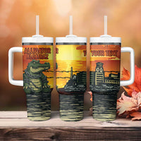 Personalized Alligator Alcatraz Tumbler With Handle Gator Island Prison Retro Sunset - Wonder Print Shop
