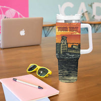 Personalized Alligator Alcatraz Tumbler With Handle Gator Island Prison Retro Sunset - Wonder Print Shop