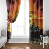 Alligator Alcatraz Window Curtain Gator Island Prison Retro Sunset - Wonder Print Shop