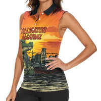 Personalized Alligator Alcatraz Women Sleeveless Polo Shirt Gator Island Prison Retro Sunset - Wonder Print Shop