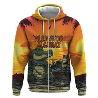 Personalized Alligator Alcatraz Zip Hoodie Gator Island Prison Retro Sunset - Wonder Print Shop