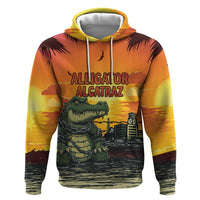 Personalized Alligator Alcatraz Zip Hoodie Gator Island Prison Retro Sunset - Wonder Print Shop