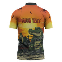 Personalized Alligator Alcatraz Zipper Polo Shirt Gator Island Prison Retro Sunset - Wonder Print Shop