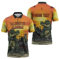 Personalized Alligator Alcatraz Zipper Polo Shirt Gator Island Prison Retro Sunset - Wonder Print Shop
