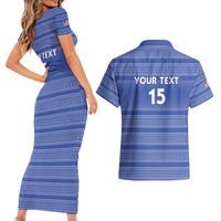 Custom Liberia Football Couples Matching Short Sleeve Bodycon Dress and Hawaiian Shirt Women Blue Jersey - Wonder Print Shop