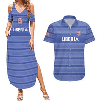 Custom Liberia Football Couples Matching Summer Maxi Dress and Hawaiian Shirt Women Blue Jersey - Wonder Print Shop