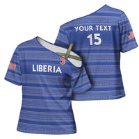 Custom Liberia Football Cross Shoulder Shirt Women Blue Jersey - Wonder Print Shop