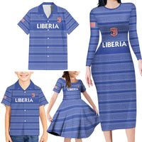 Custom Liberia Football Family Matching Long Sleeve Bodycon Dress and Hawaiian Shirt Women Blue Jersey - Wonder Print Shop