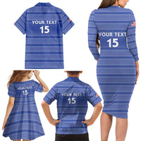 Custom Liberia Football Family Matching Long Sleeve Bodycon Dress and Hawaiian Shirt Women Blue Jersey - Wonder Print Shop