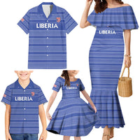 Custom Liberia Football Family Matching Mermaid Dress and Hawaiian Shirt Women Blue Jersey - Wonder Print Shop