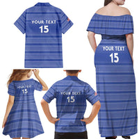 Custom Liberia Football Family Matching Off Shoulder Maxi Dress and Hawaiian Shirt Women Blue Jersey - Wonder Print Shop