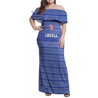 Custom Liberia Football Family Matching Off Shoulder Maxi Dress and Hawaiian Shirt Women Blue Jersey - Wonder Print Shop
