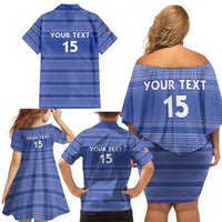 Custom Liberia Football Family Matching Off Shoulder Short Dress and Hawaiian Shirt Women Blue Jersey - Wonder Print Shop