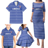 Custom Liberia Football Family Matching Puletasi and Hawaiian Shirt Women Blue Jersey - Wonder Print Shop