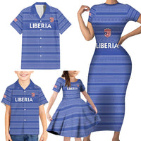 Custom Liberia Football Family Matching Short Sleeve Bodycon Dress and Hawaiian Shirt Women Blue Jersey - Wonder Print Shop
